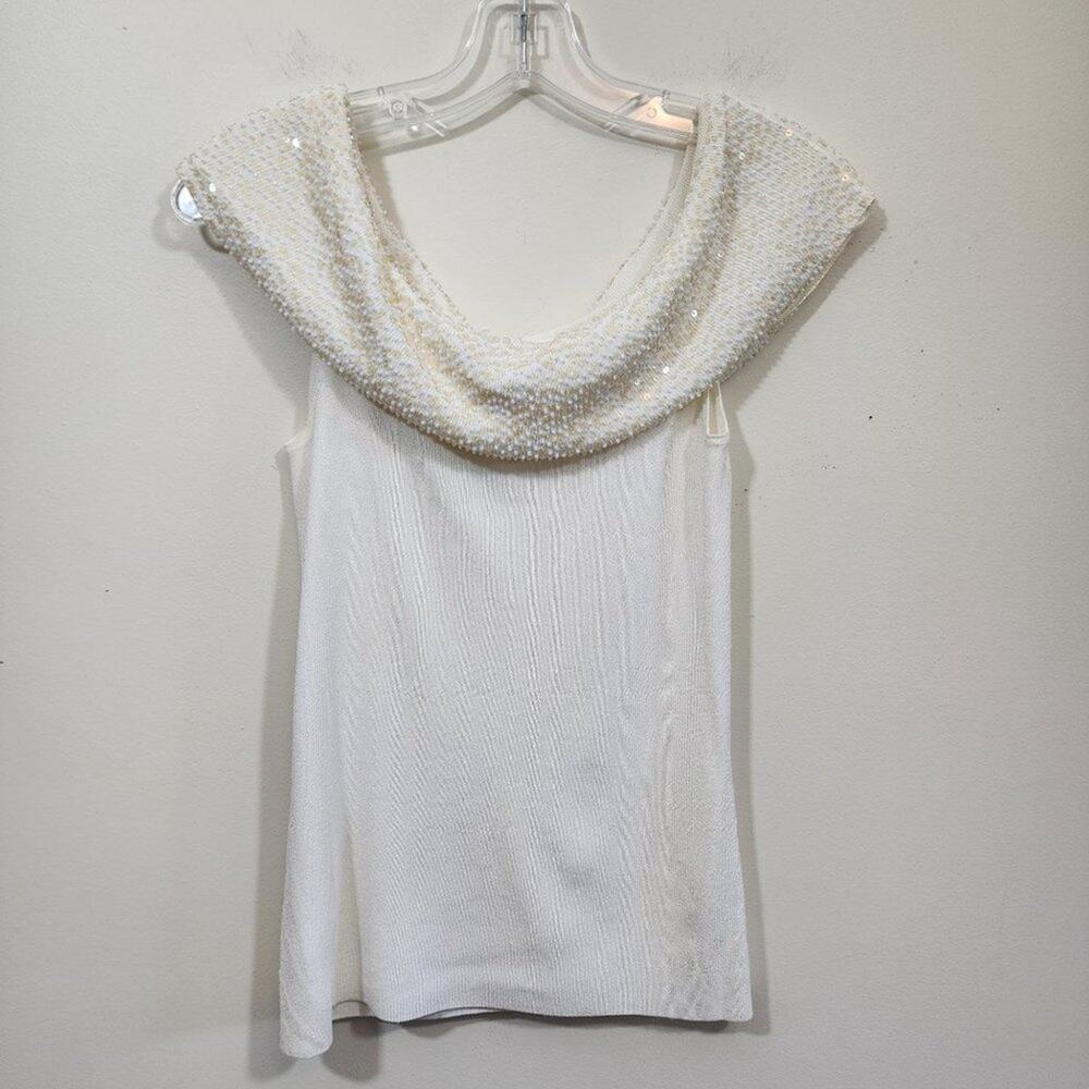 WHBM beaded collar off the shoulder sleeveless ribbed sweater womans size small‎